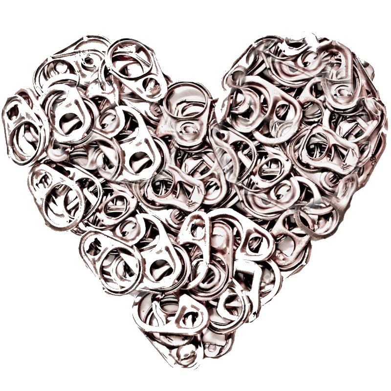 Heart made from aluminum can pull tabs